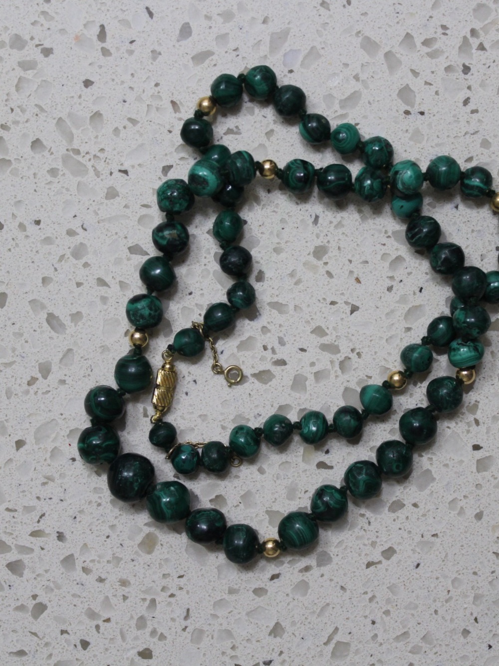 Green Malachite Bead Necklace with Gold Accents